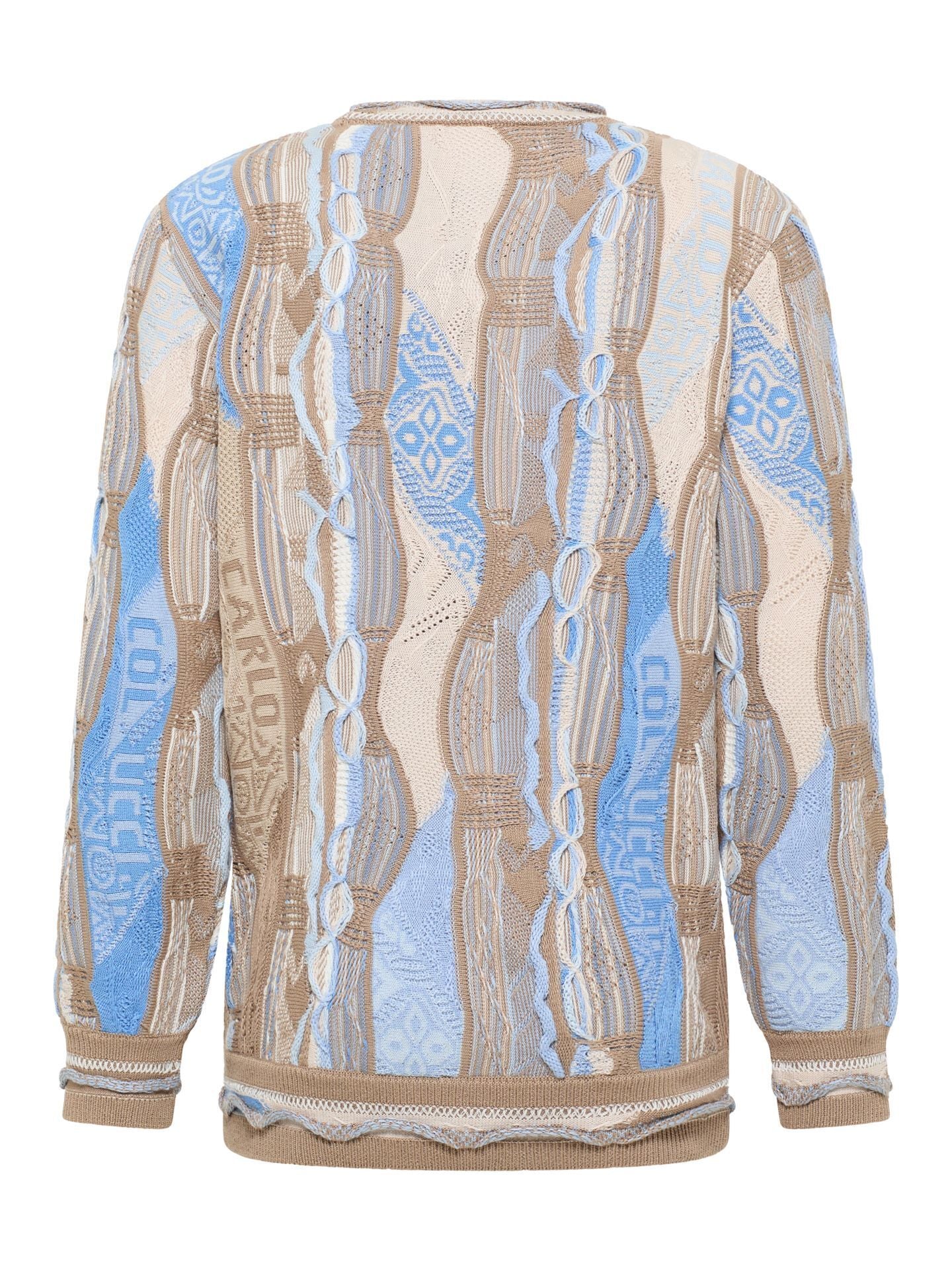 CARLO COLUCCI GEBREIDEN TRUI BEIGE BLAUW.