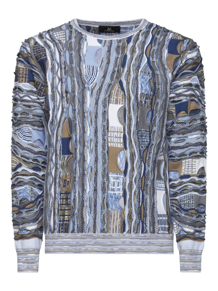 Montechiaro trui met driedimensionale effecten Grijs Taupe Blauw