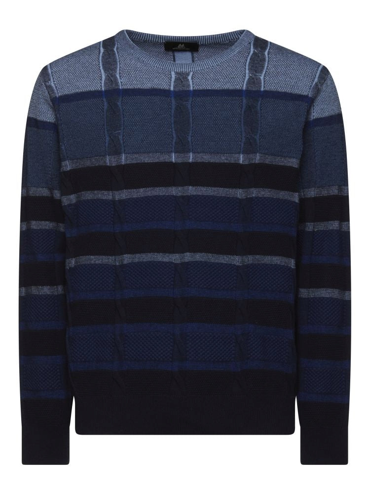 Montechiaro trui met kabel en strepen patroon Blauw Maat-52