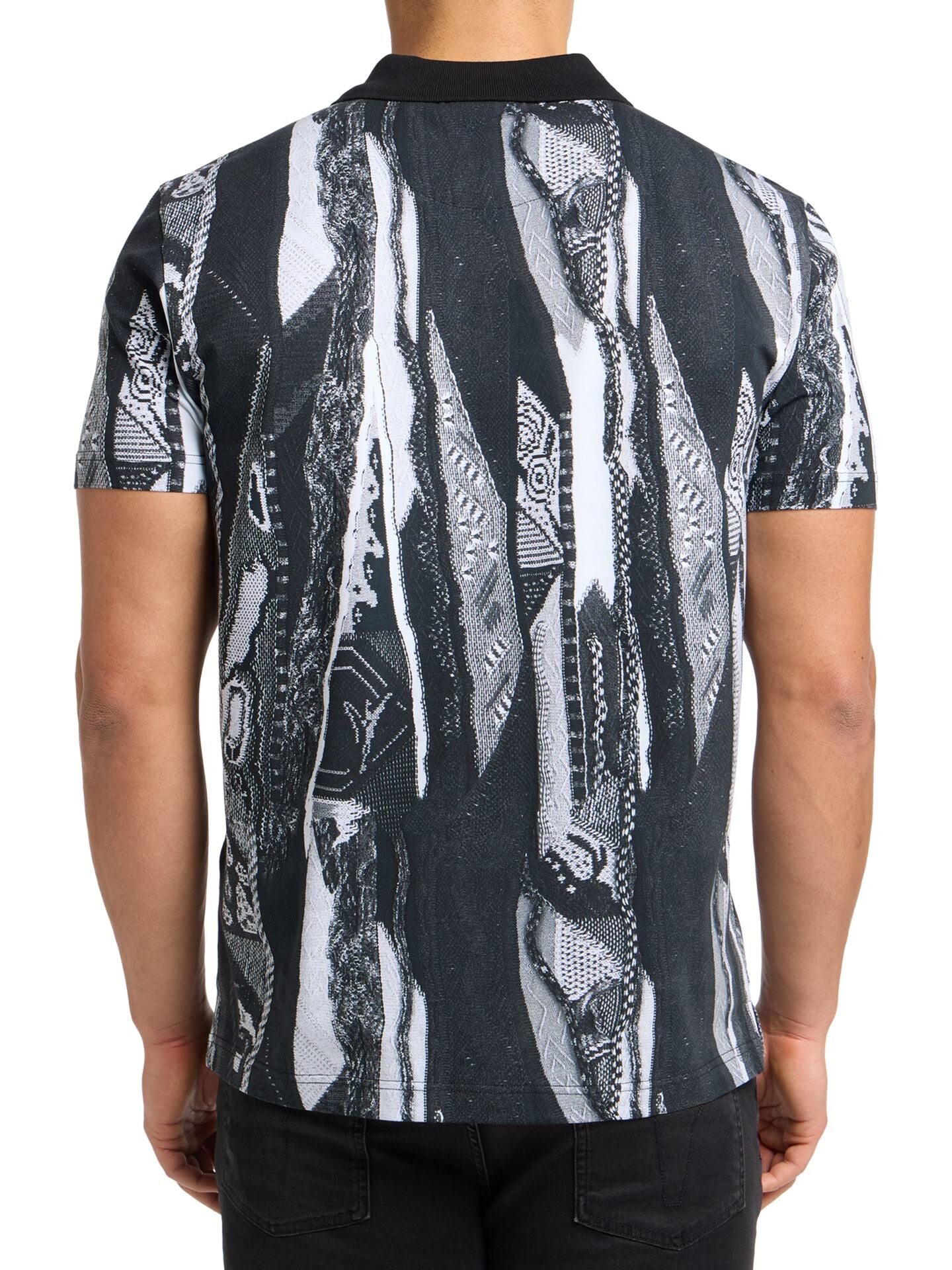 CARLO COLUCCI POLOSHIRT MET GEBREIDE PRINT ZWART.