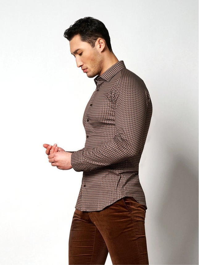 Desoto Heren Jersey overhemd all over print Bruin