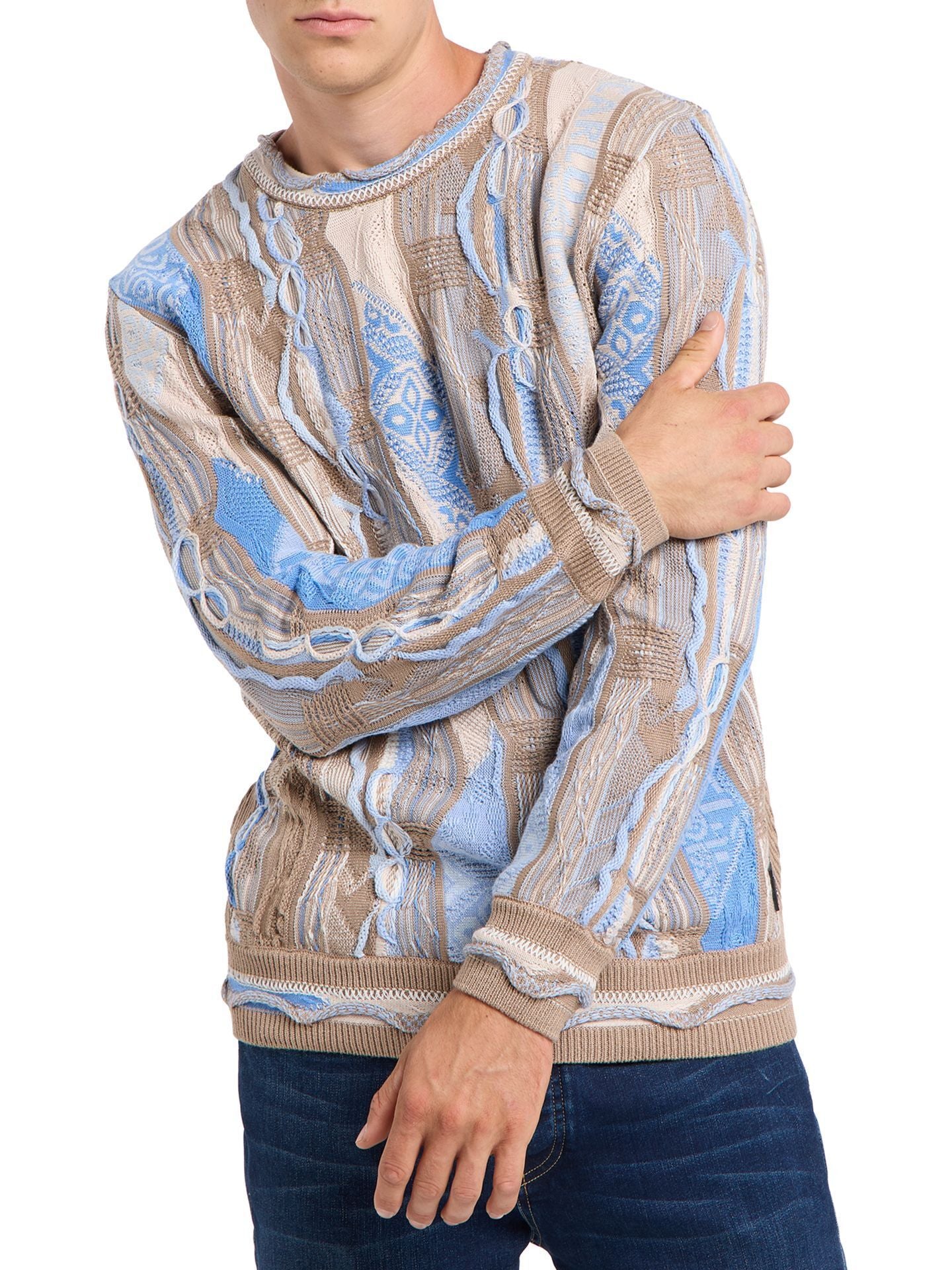 CARLO COLUCCI GEBREIDEN TRUI BEIGE BLAUW.