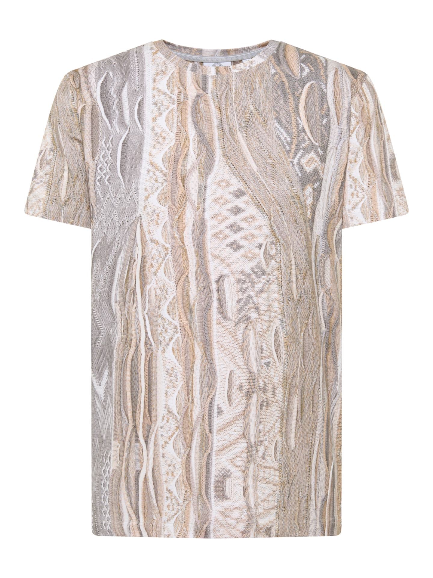 Carlo Colucci T Shirt Beige en Blauw met Allover Print. Circuit herenmode