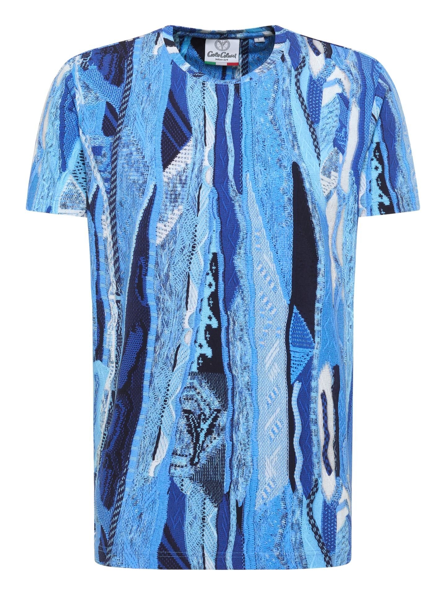 CARLO COLUCCI T-SHIRT MET BREIPRINT BLAUW.