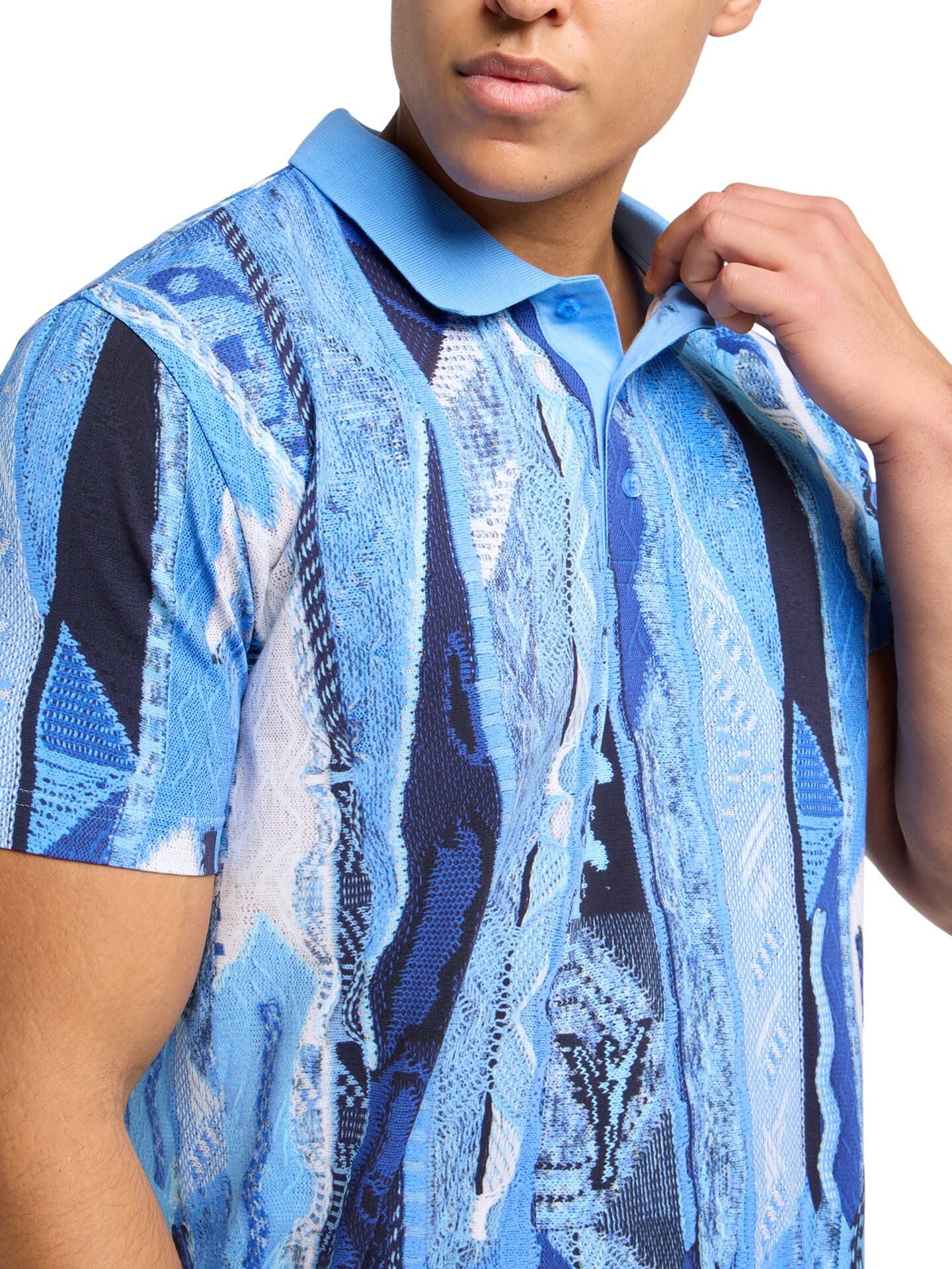 CARLO COLUCCI POLOSHIRT MET GEBREIDE PRINT BLAUW.