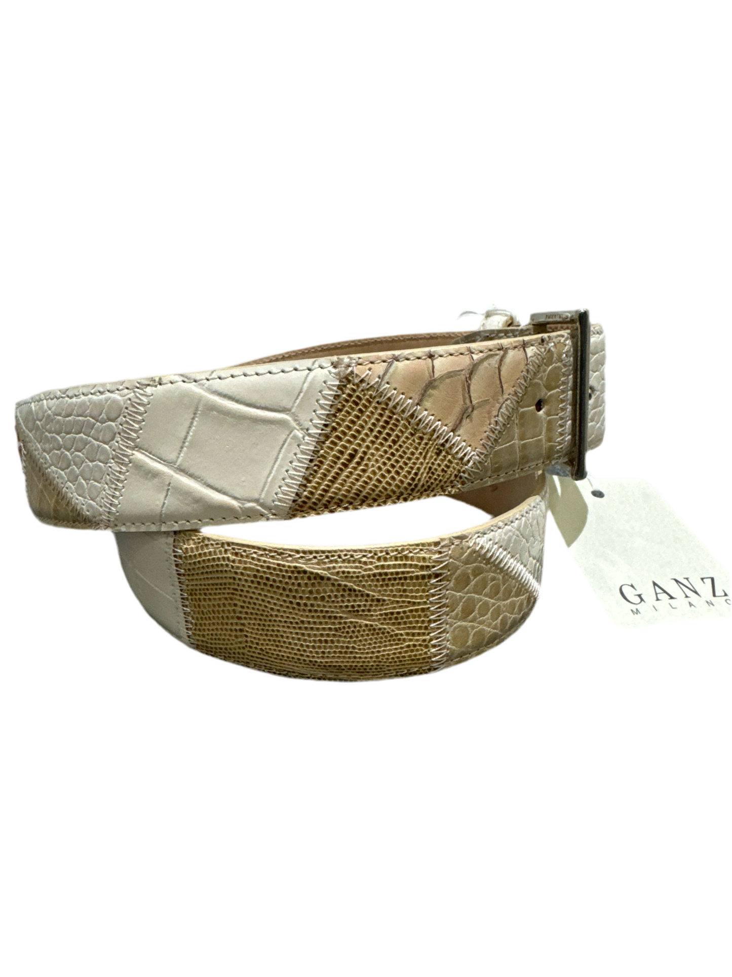 Ganz Milano Hand Made Italië Leren Riem Beige.