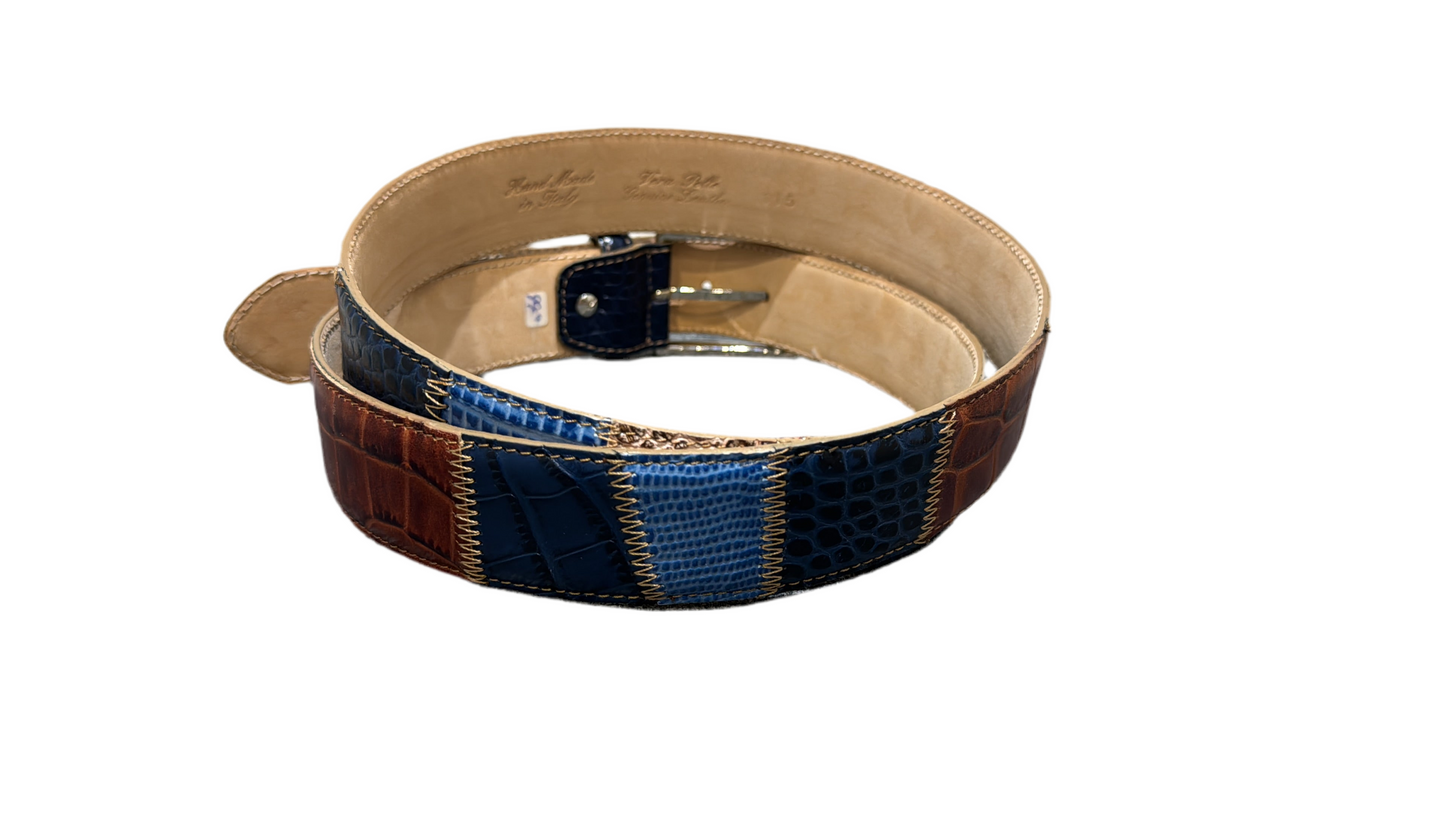 Gans Milano Leren riem Blauw/ Cognac kleur.