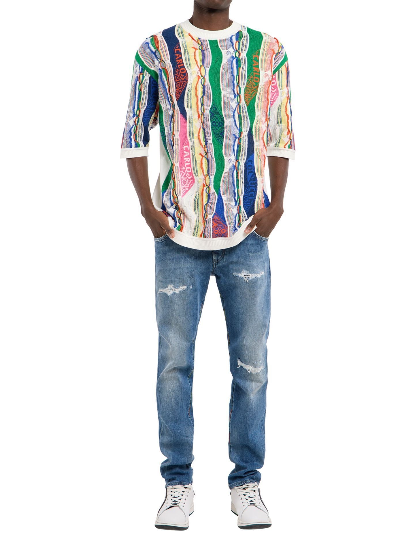 CARLO COLUCCI GEBREIDEN T’SHIRT (GEEN PRINT) KLEURRIJK