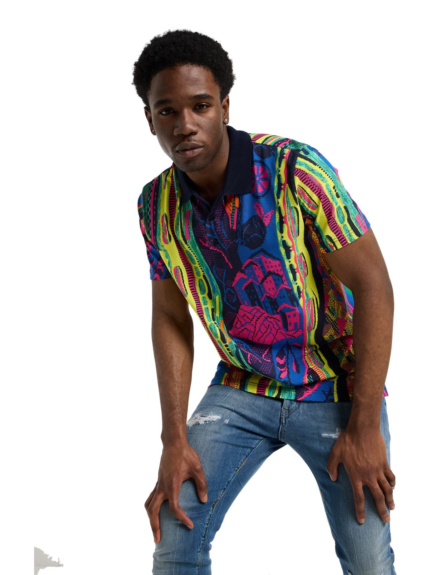 CARLO COLUCCI POLO SHIRT GEBREIDEN PRINT GEKLEURD