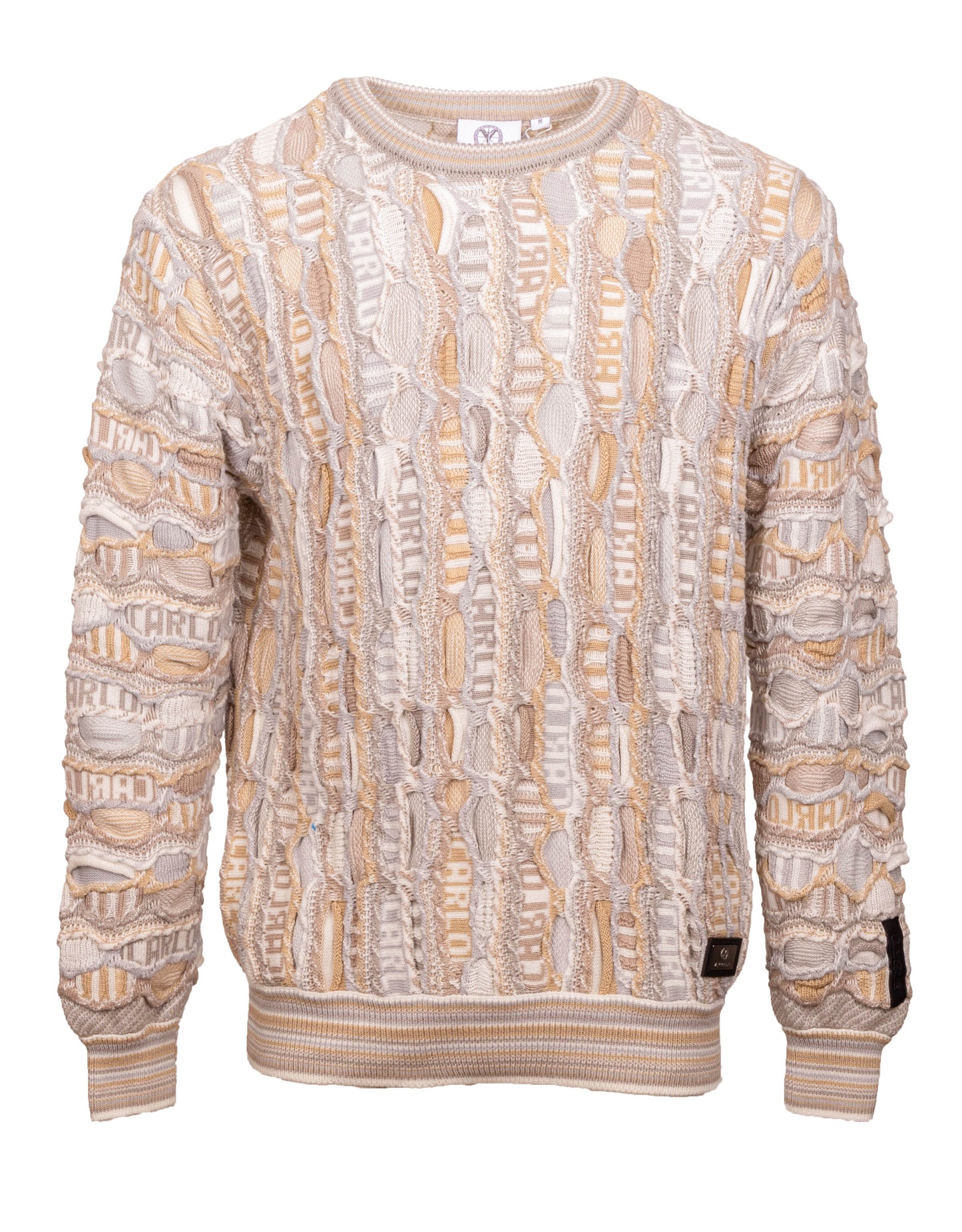 Carlo Colucci trui met ronde hals en jacquardpatroon Beige Maat-L