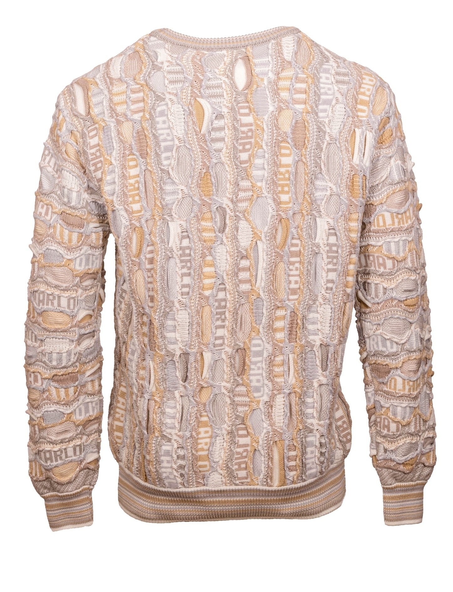 Carlo Colucci trui met ronde hals en jacquardpatroon Beige Maat-L