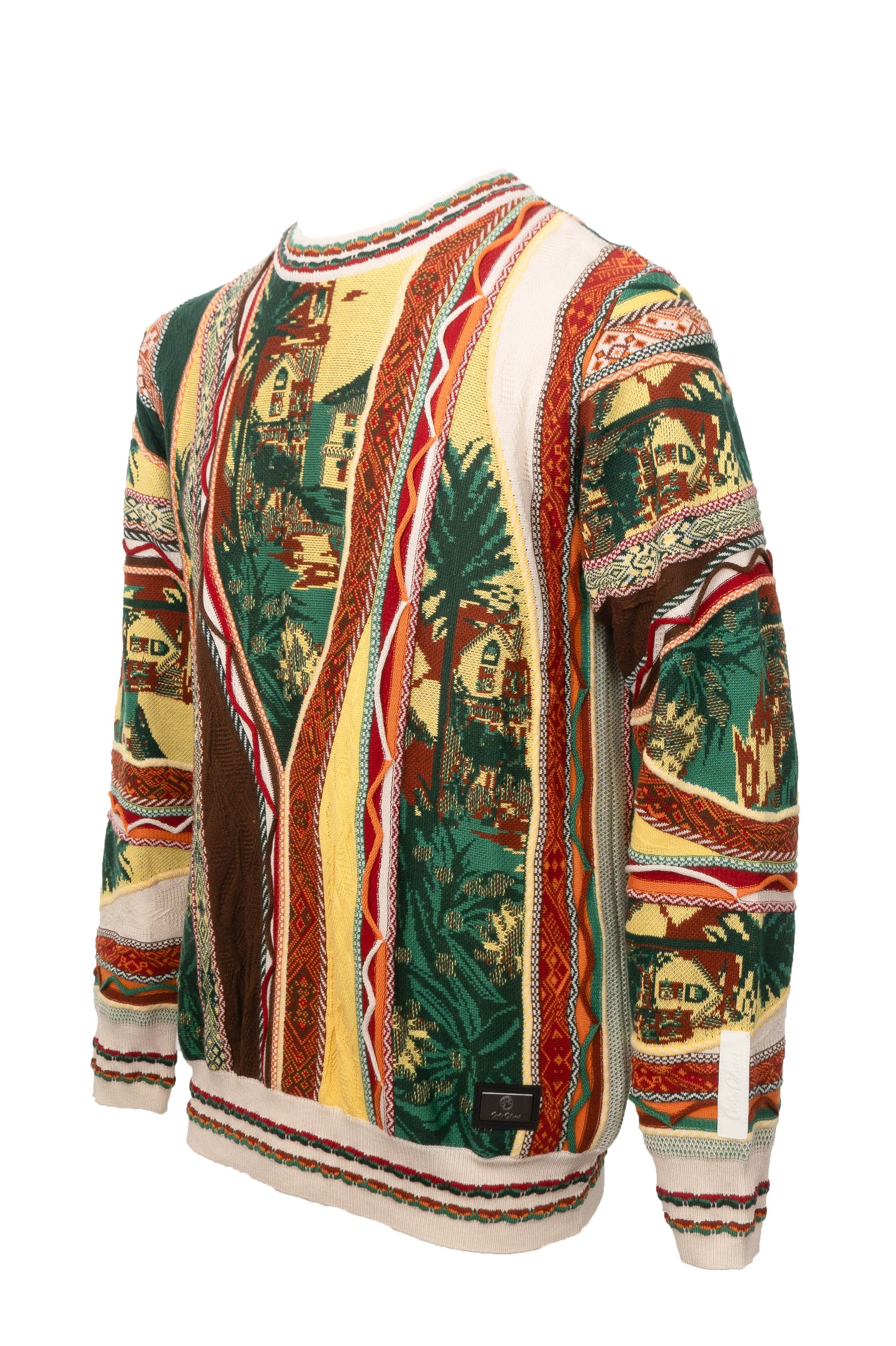 GEBREIDEN TRUI IN 3D JAQUARD PATROON BEIGE GROEN