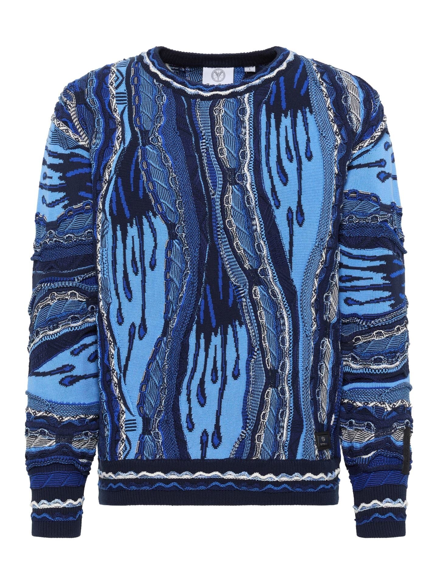CARLO COLUCCI 3D GEBREIDEN TRUI JEANS BLAUW KLEUR.