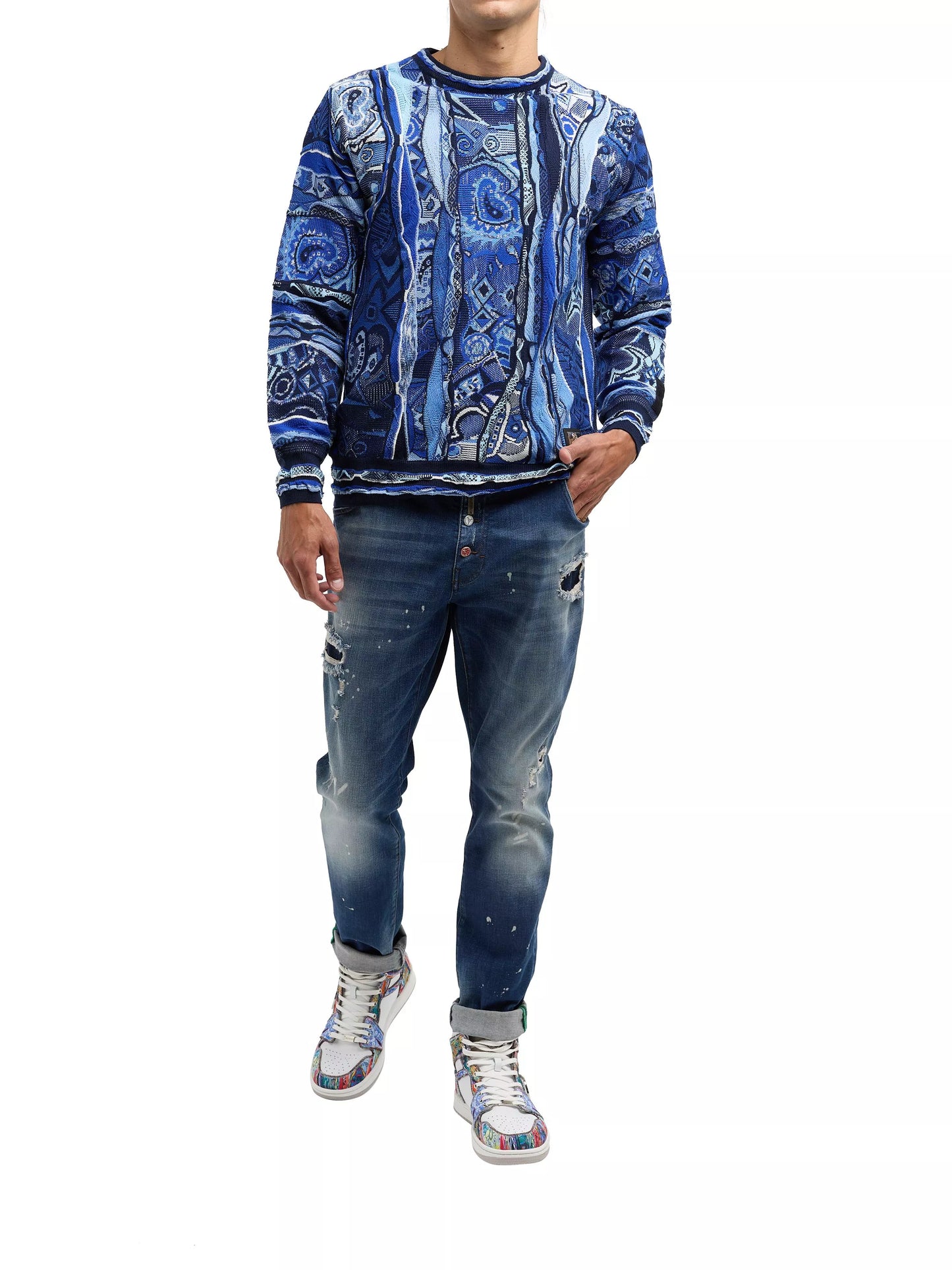 Carlo Colucci trui met ronde hals Marine Blauw