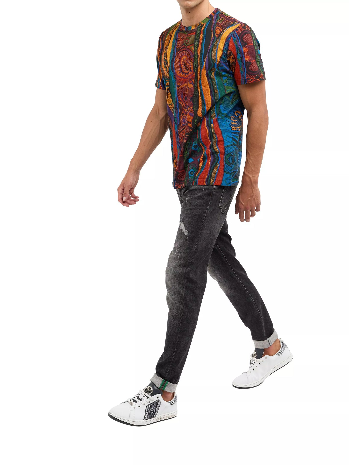 Carlo Colucci t-shirt met gebreide print Zwart Rood