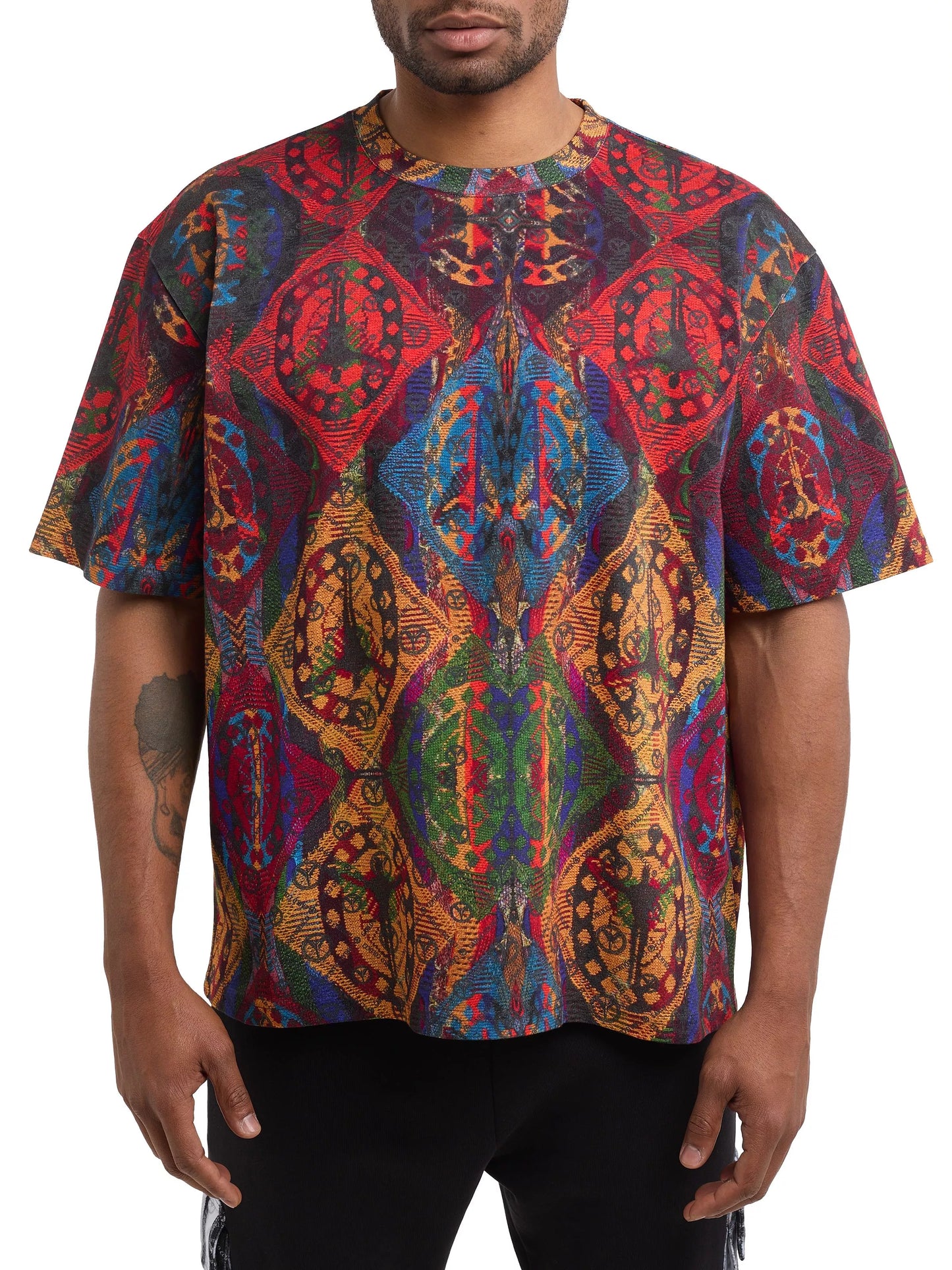 Carlo Colucci oversized t-shirt Antraciet Rood
