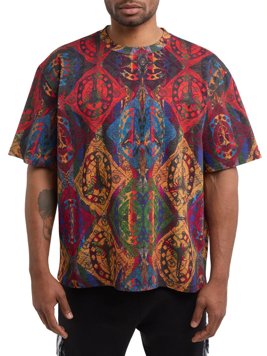 Carlo Colucci oversized t-shirt Antraciet Rood