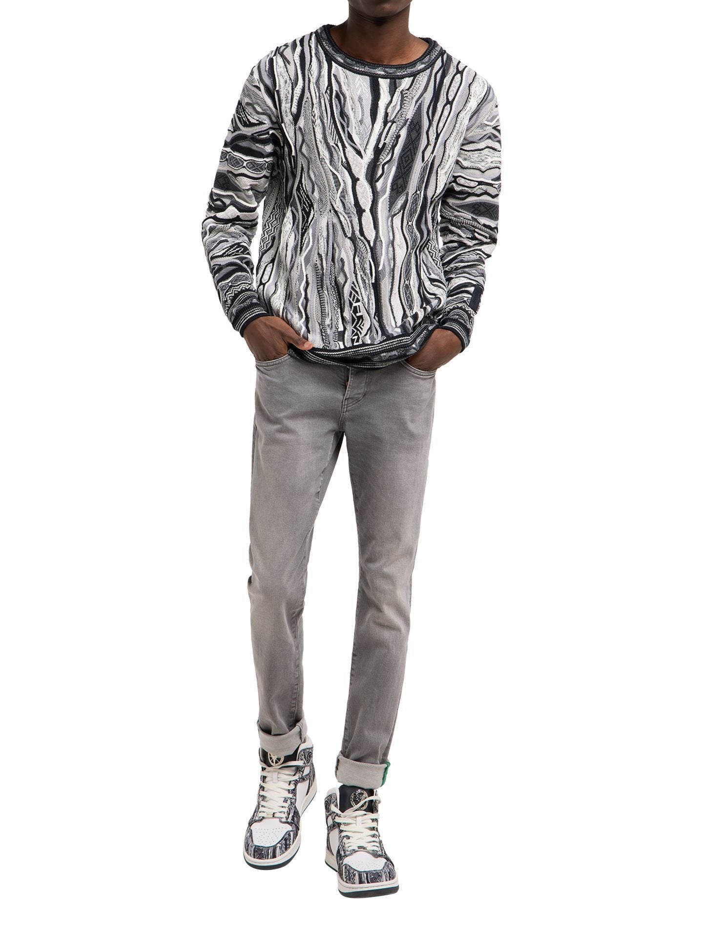 JACQUARD GEBREIDEN TRUI ZWART/WIT