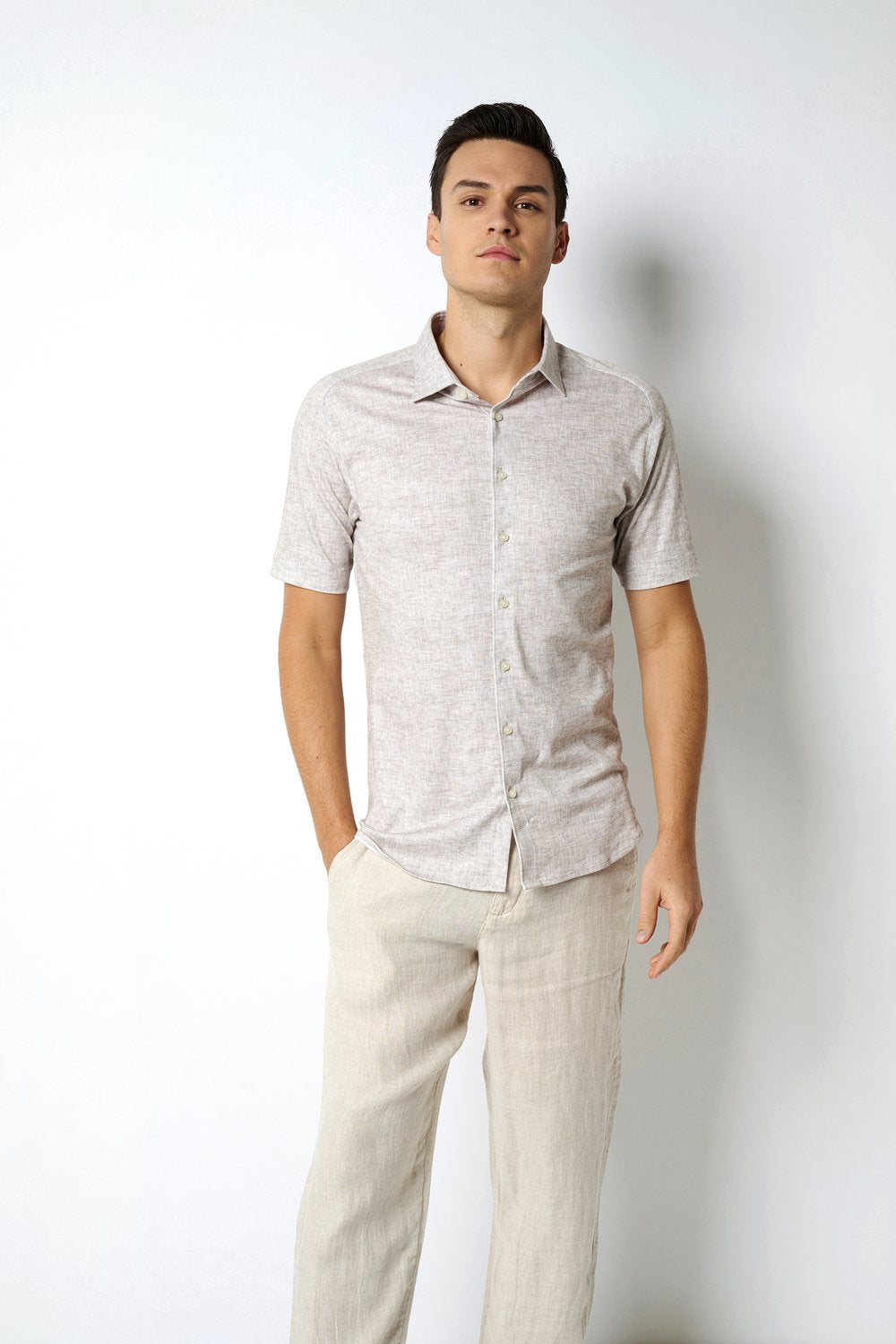 Desoto overhemd korte mouw Beige kleur