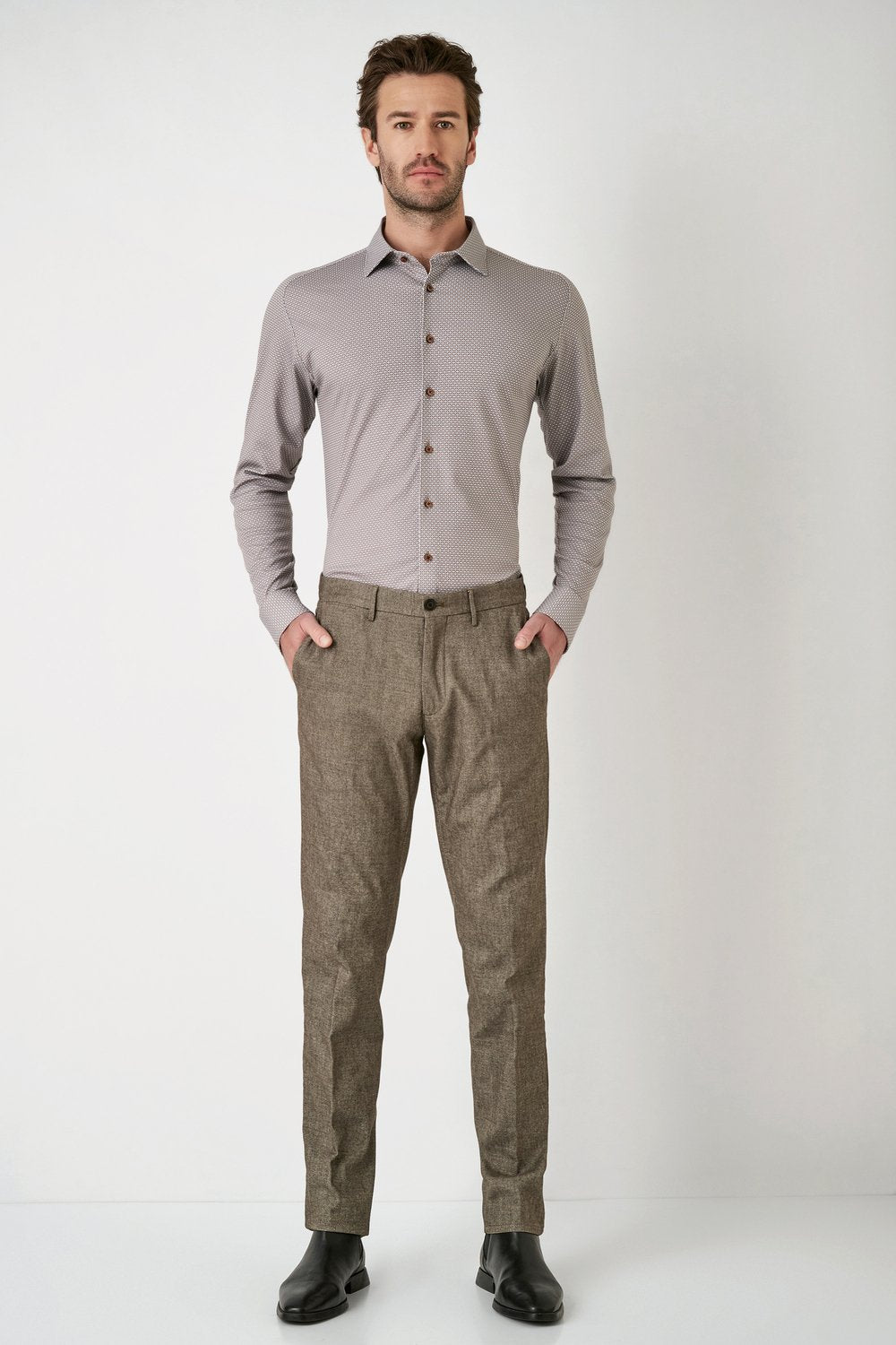 Desoto overhemd slim fit Wit bruin