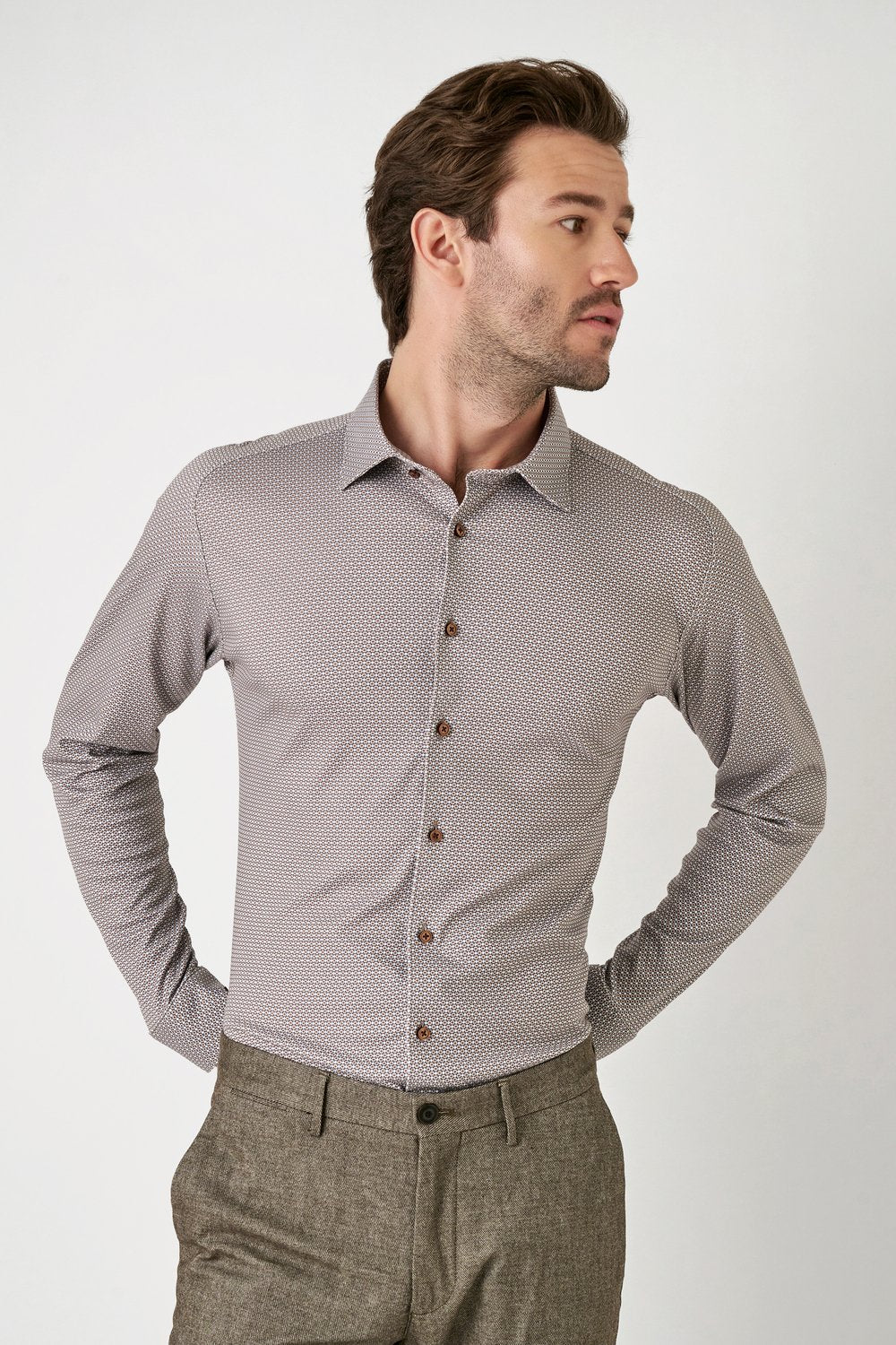 Desoto overhemd slim fit Wit bruin