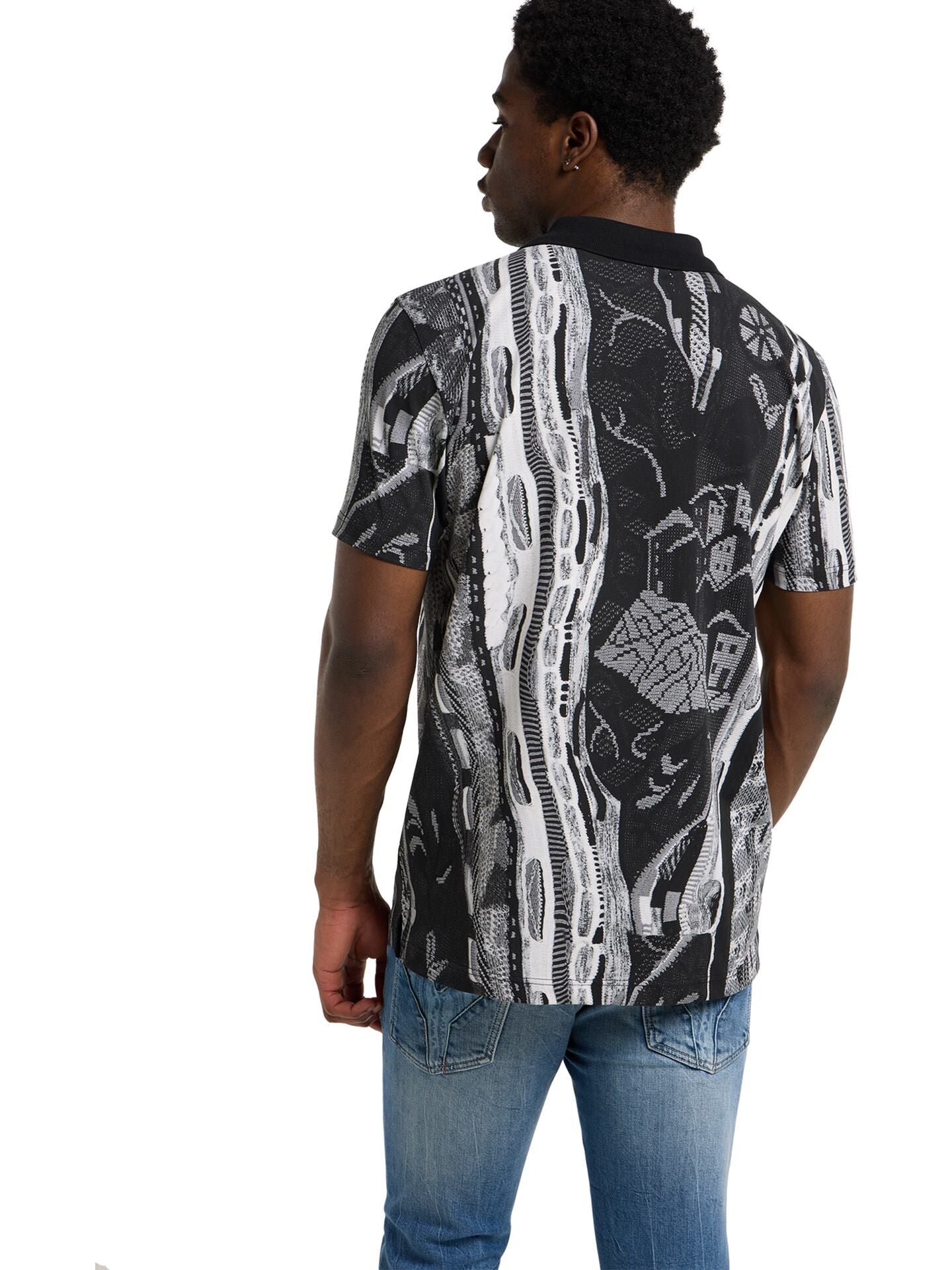 CARLO COLUCCI POLO SHIRT MET GEBREIDEN PRINT ZWART WIT.