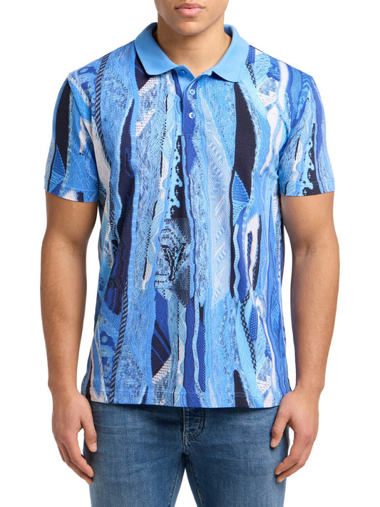 CARLO COLUCCI POLOSHIRT MET GEBREIDE PRINT BLAUW.