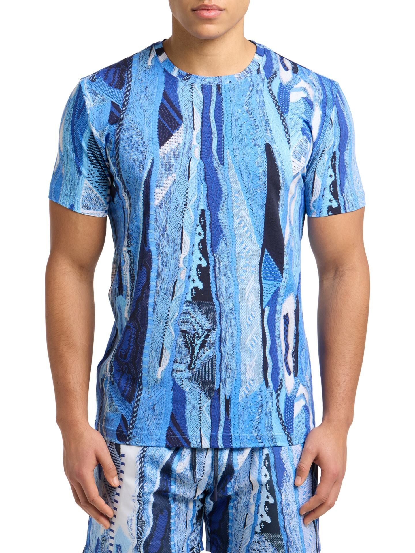 CARLO COLUCCI T-SHIRT MET BREIPRINT BLAUW.