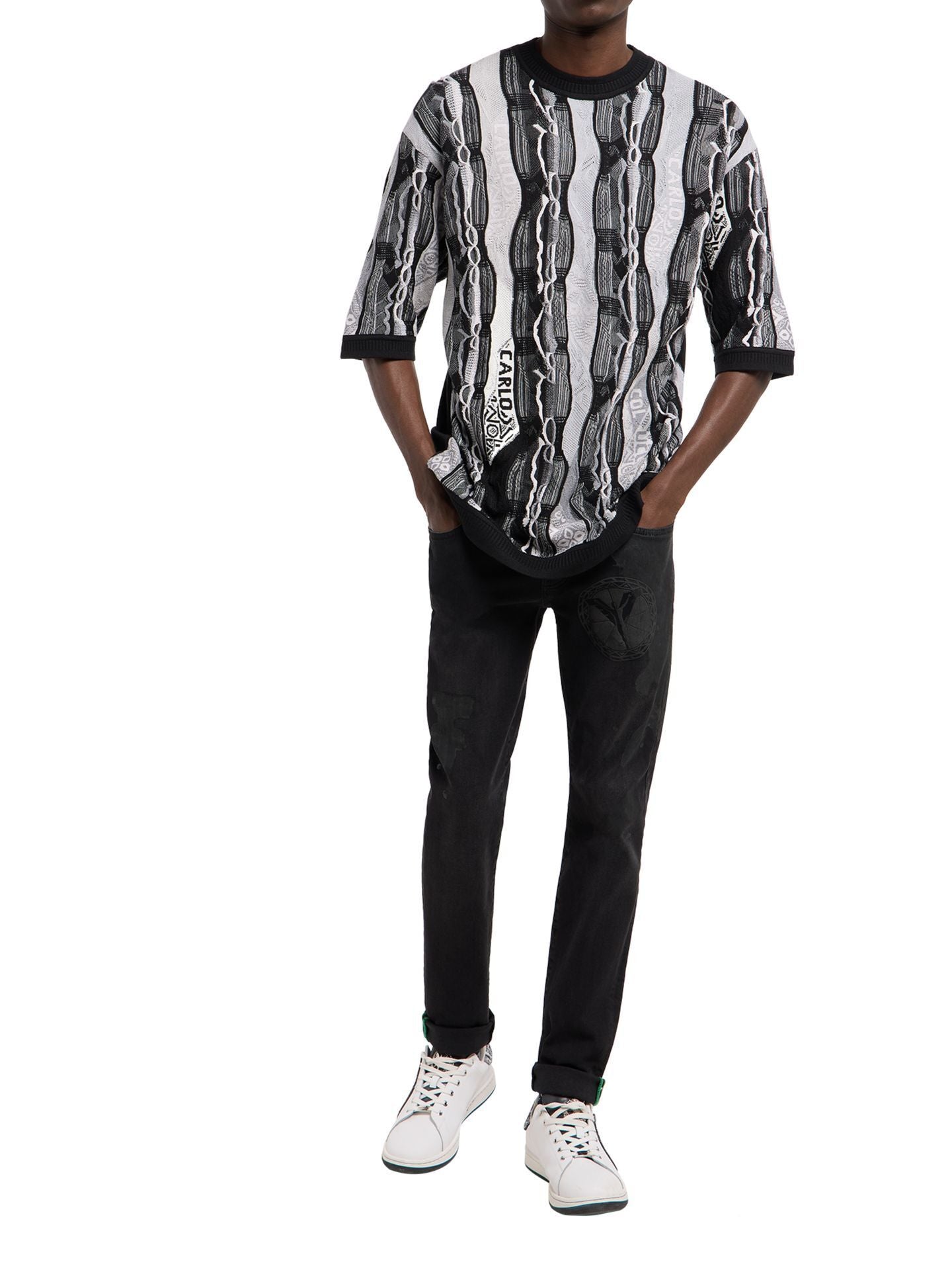 CARLO COUCCI GEBREIDEN T-SHIRT ZWART( GEEN PRINT)