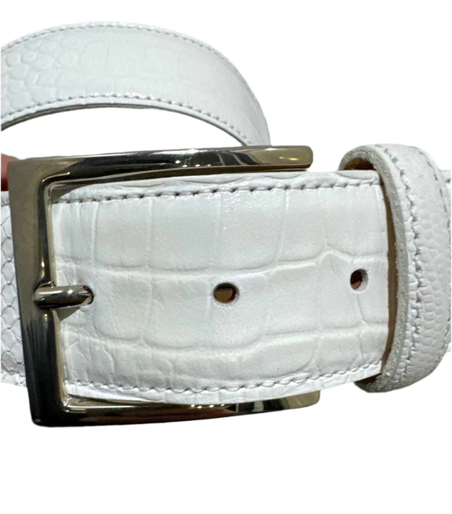 Ganz Milano Hand Made Leren Riem met Croco Print Wit.
