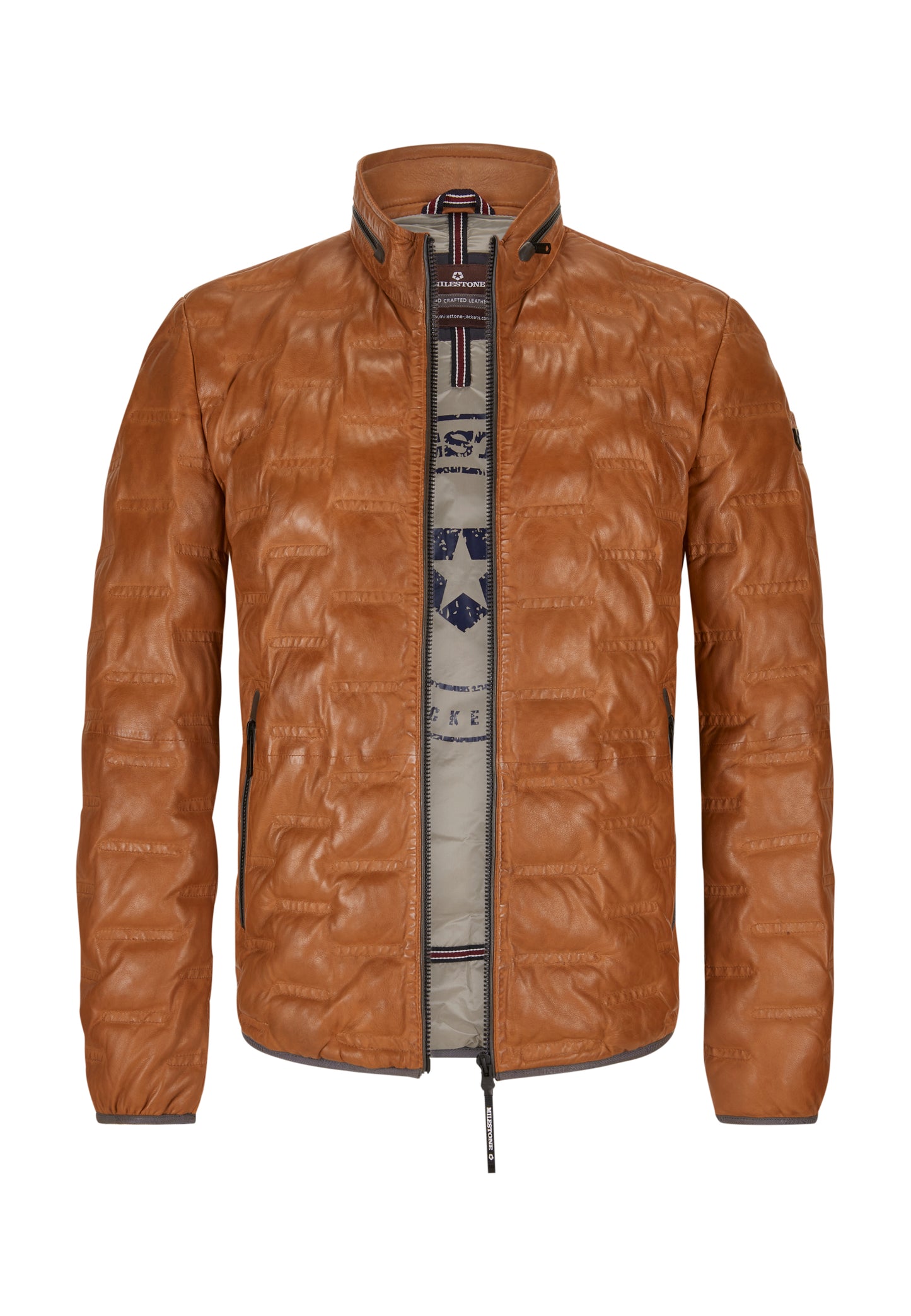 Milestone lederen jas Aversa cognaq/ Oranje Maat-48/S