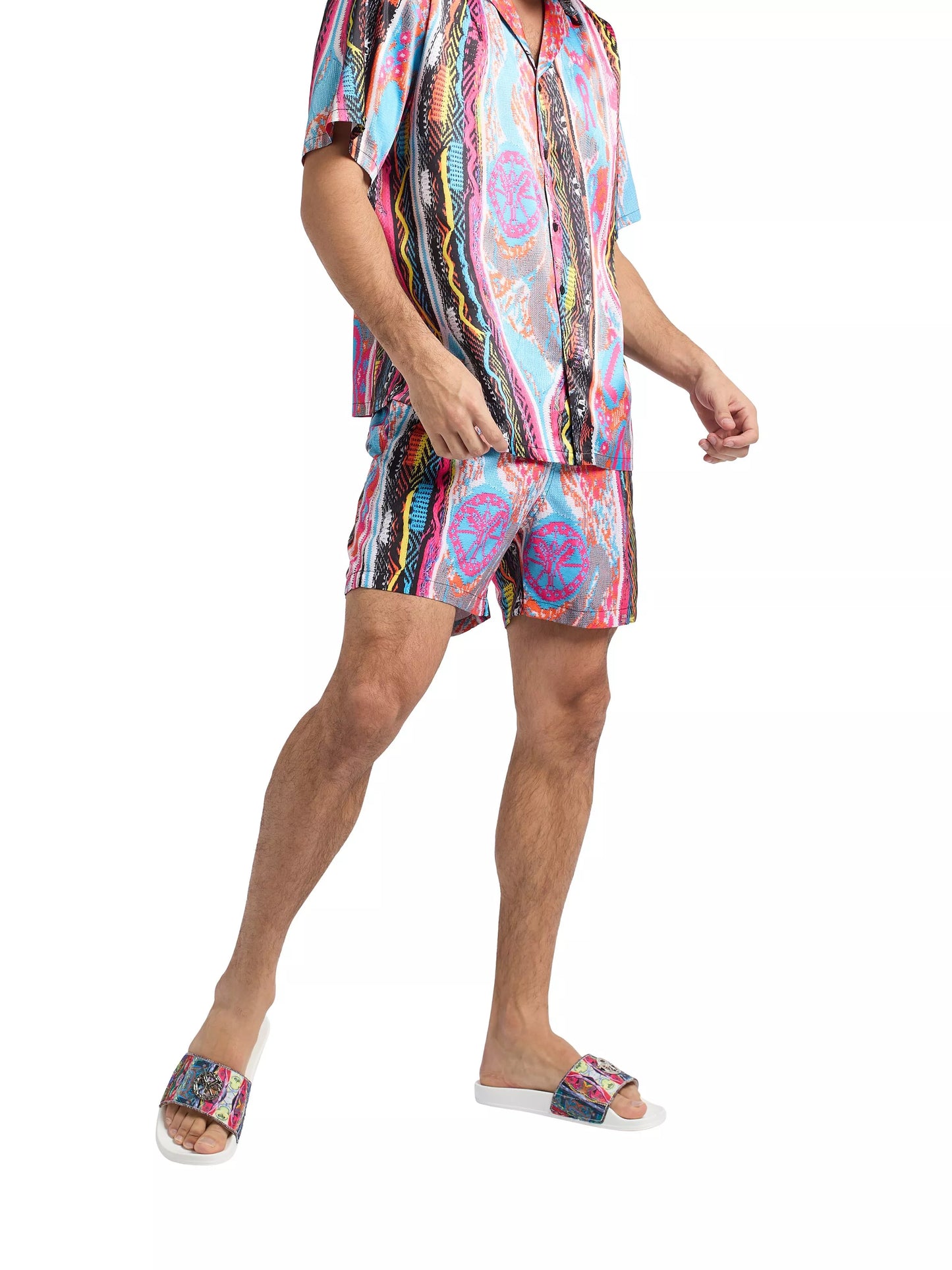 Carlo Colucci Zwemshort met gebreide print Wit Roze