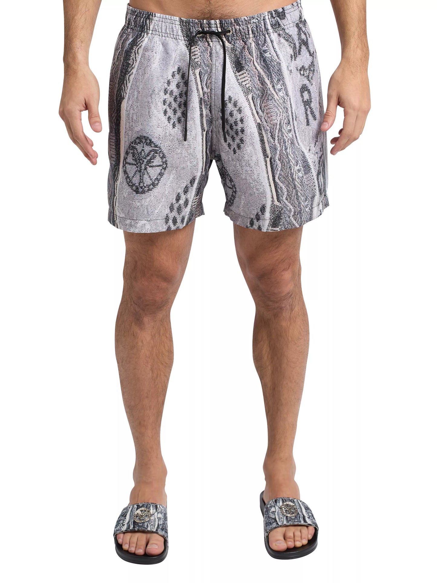 Carlo Colucci zwemshort met gebreide print Wit Grijs