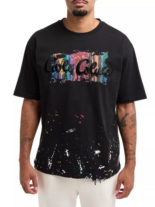 Carlo Colucci t-shirt met verfprint Zwart Oversized