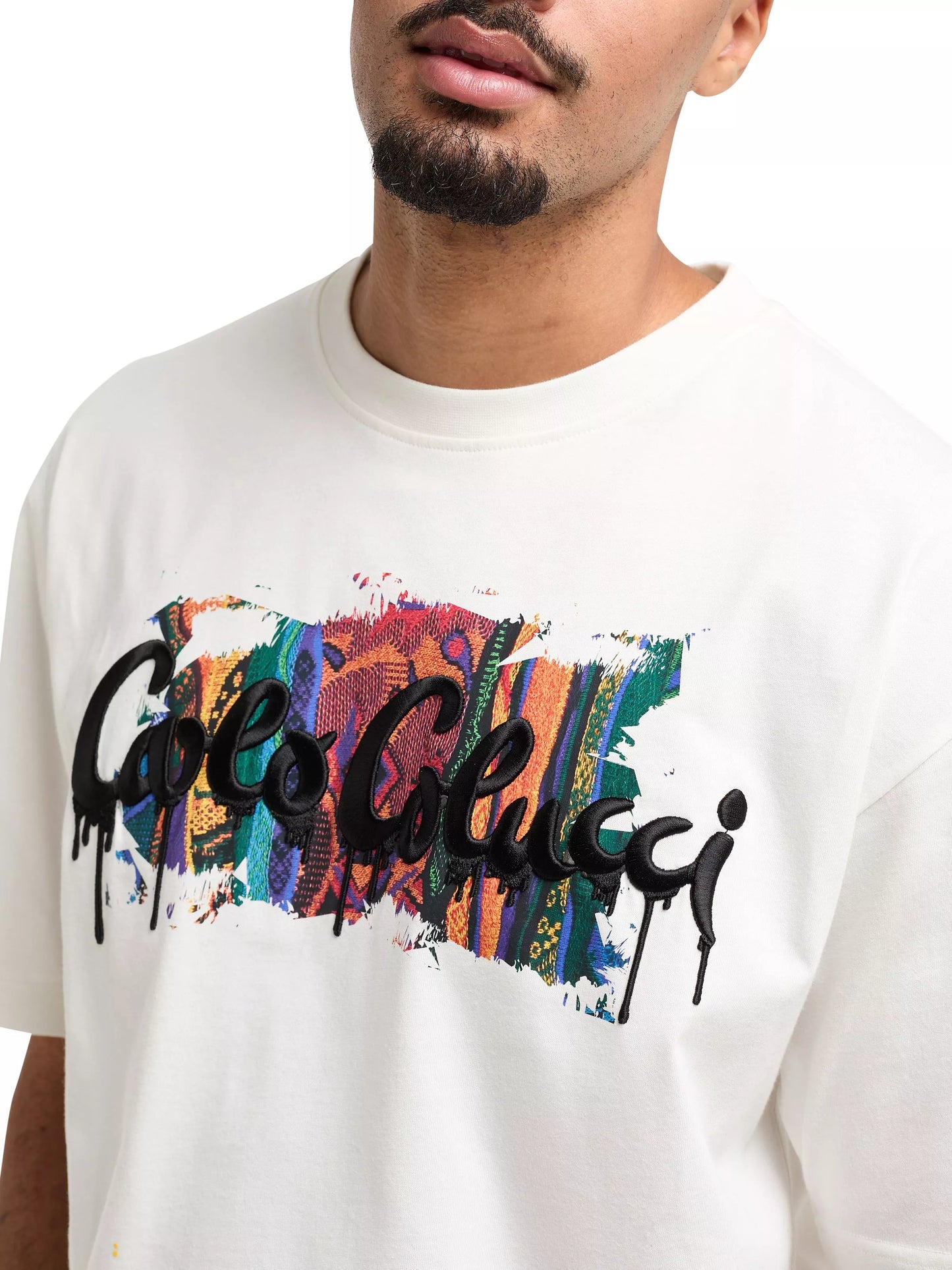 Carlo Colucci t-shirt Oversized met verfprint Wit Maat-L