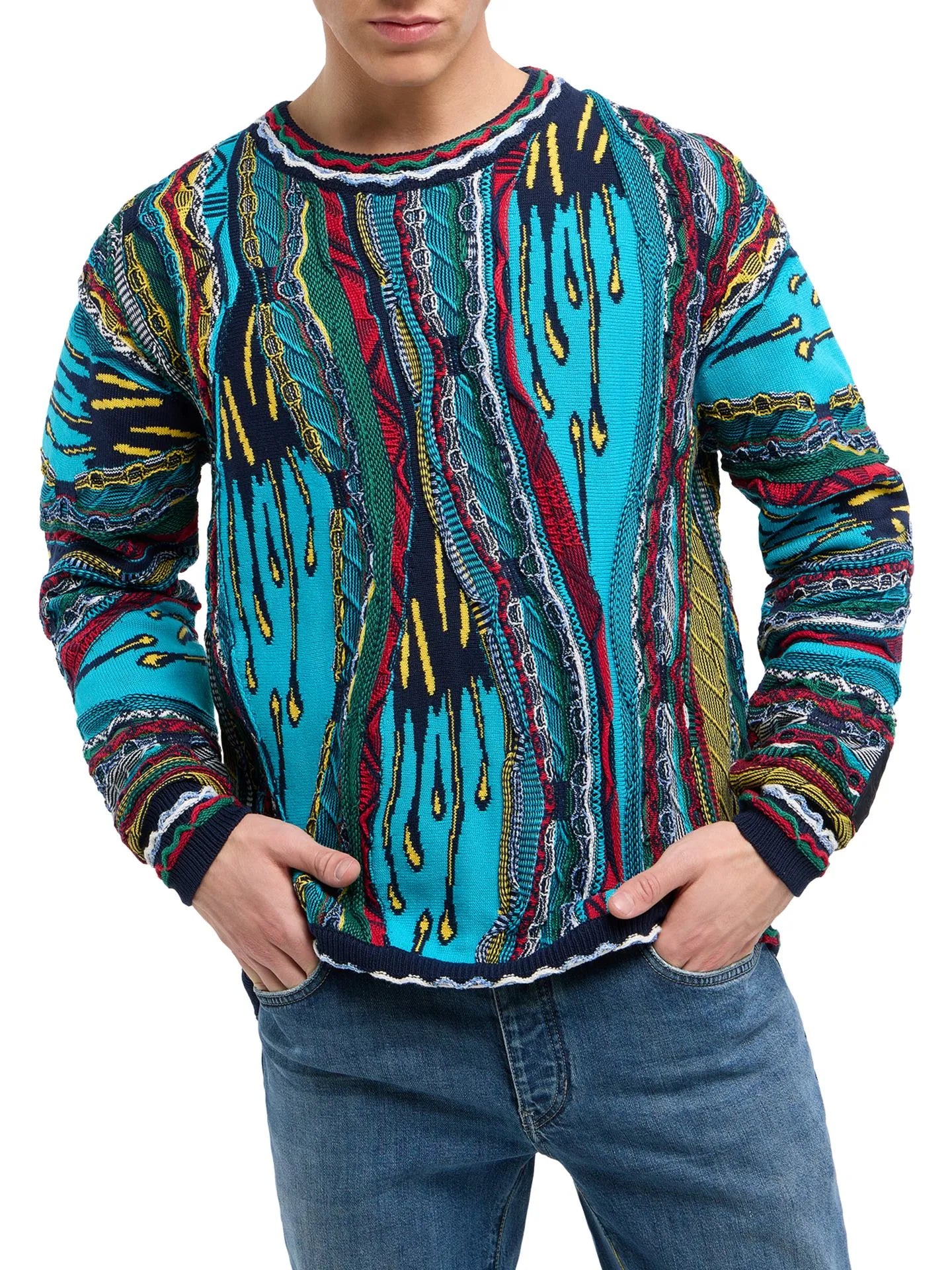 Carlo Colucci gebreide trui met 3D knit- Turquoise kleur