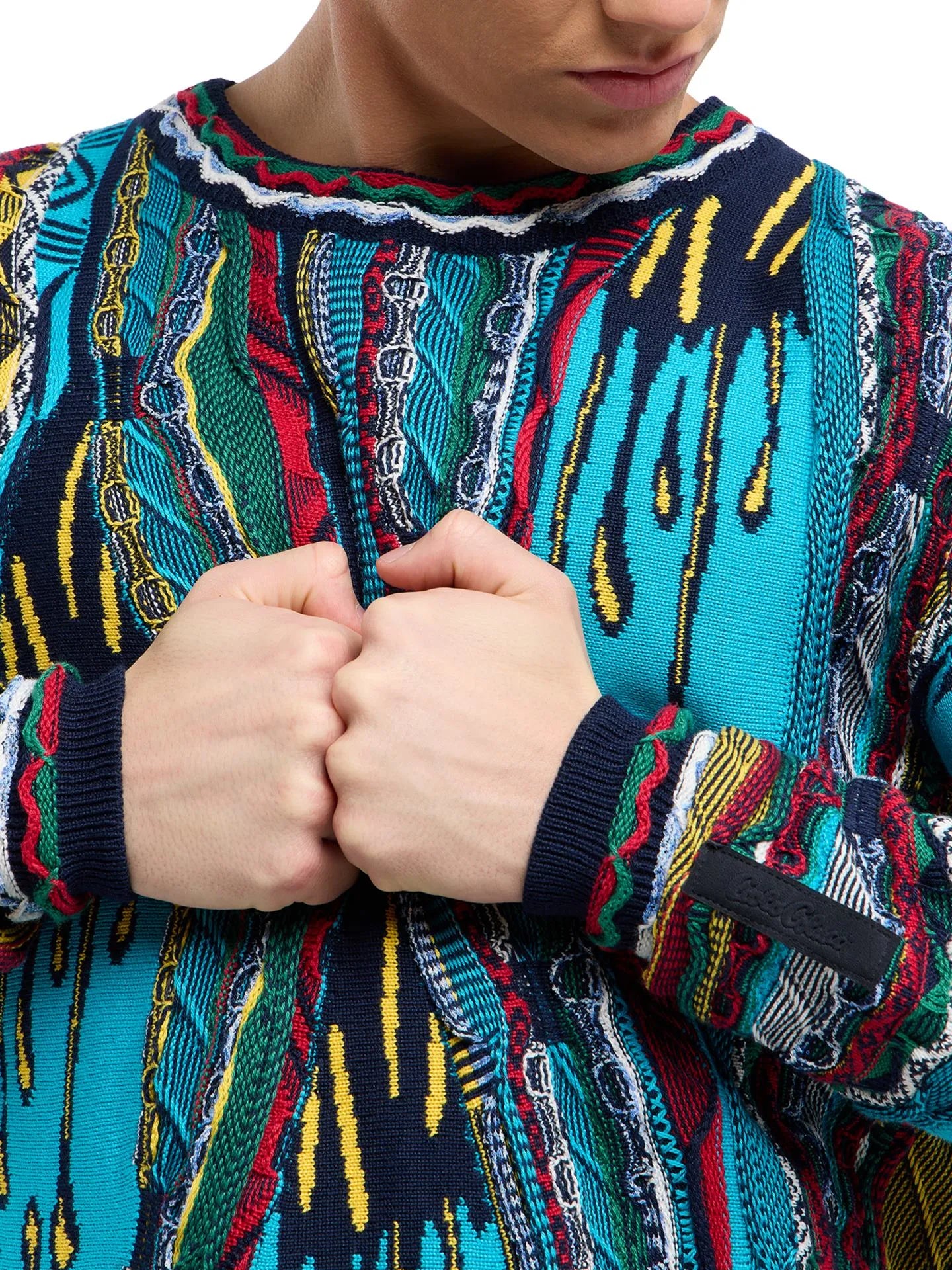 Carlo Colucci gebreide trui met 3D knit- Turquoise kleur