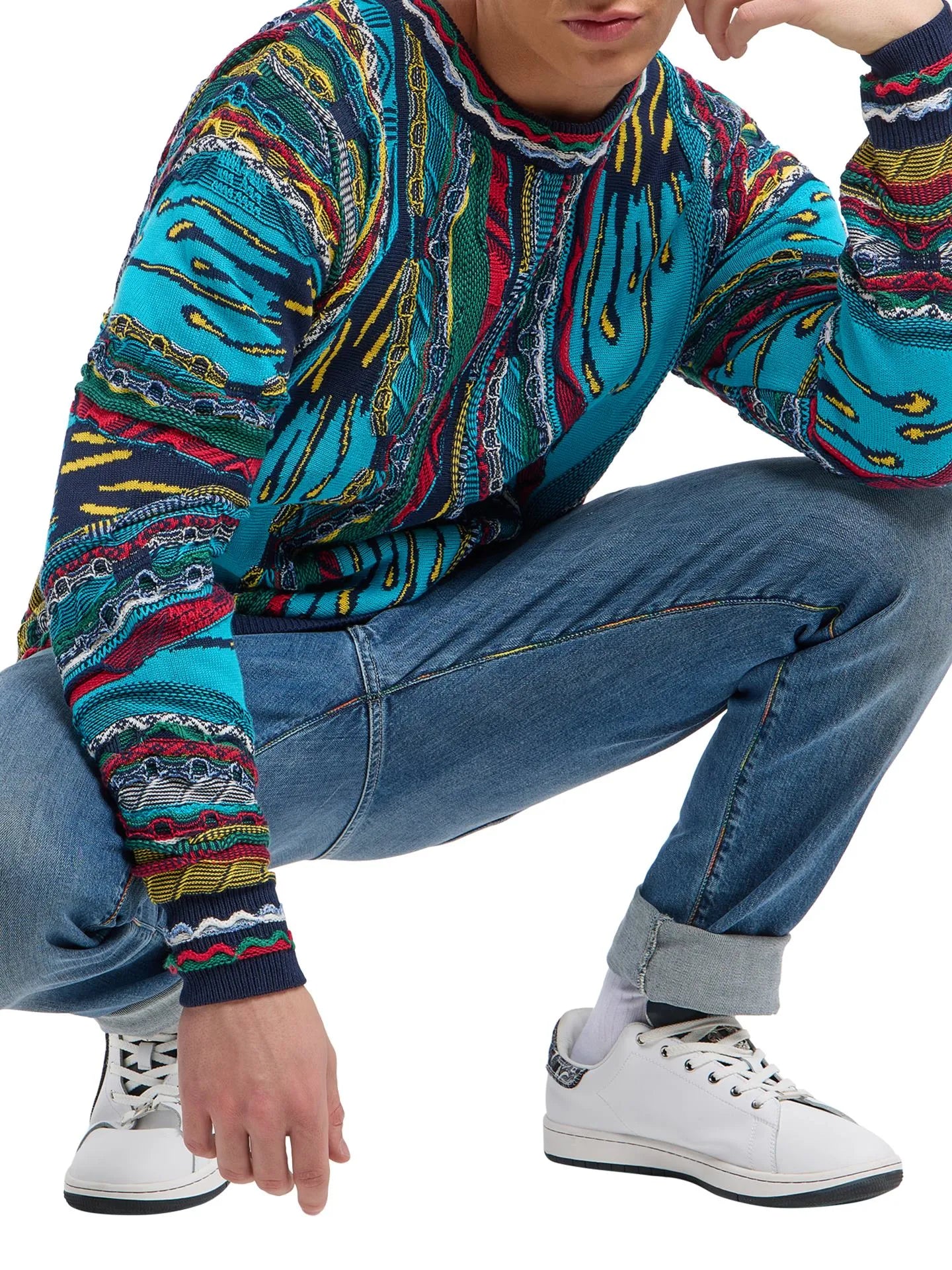 Carlo Colucci gebreide trui met 3D knit- Turquoise kleur