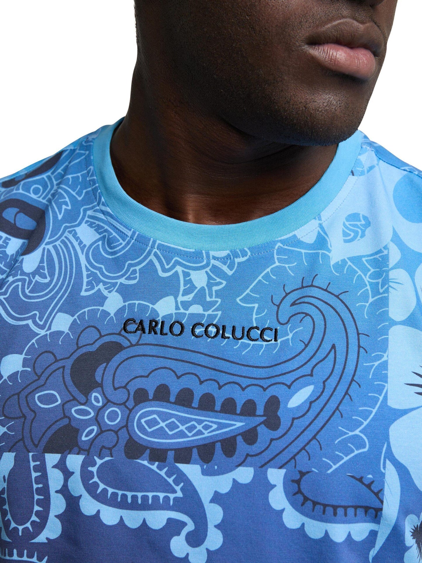 Carlo Colucci T-shirt met opvallend design Blauw Maat-XS