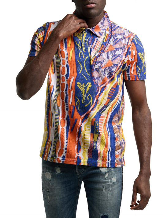 Carlo Colucci poloshirt met print Koningsblauw Maat-S.