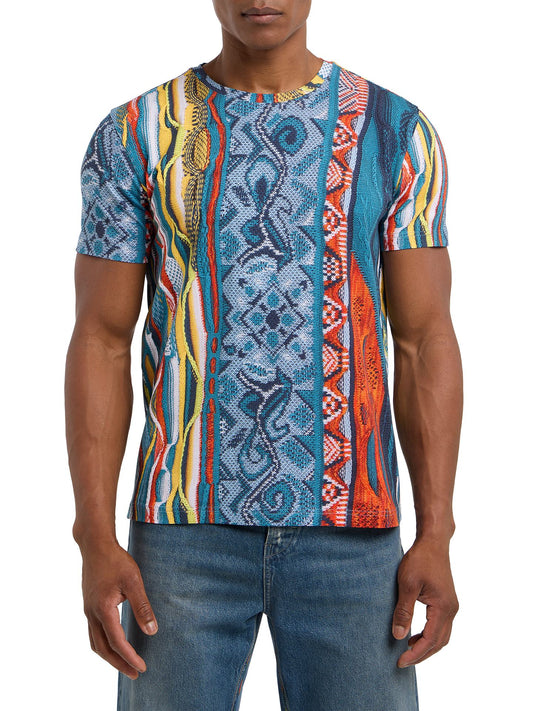 Carlo Colucci T-Shirt met Allover Knit-Print Blauw.