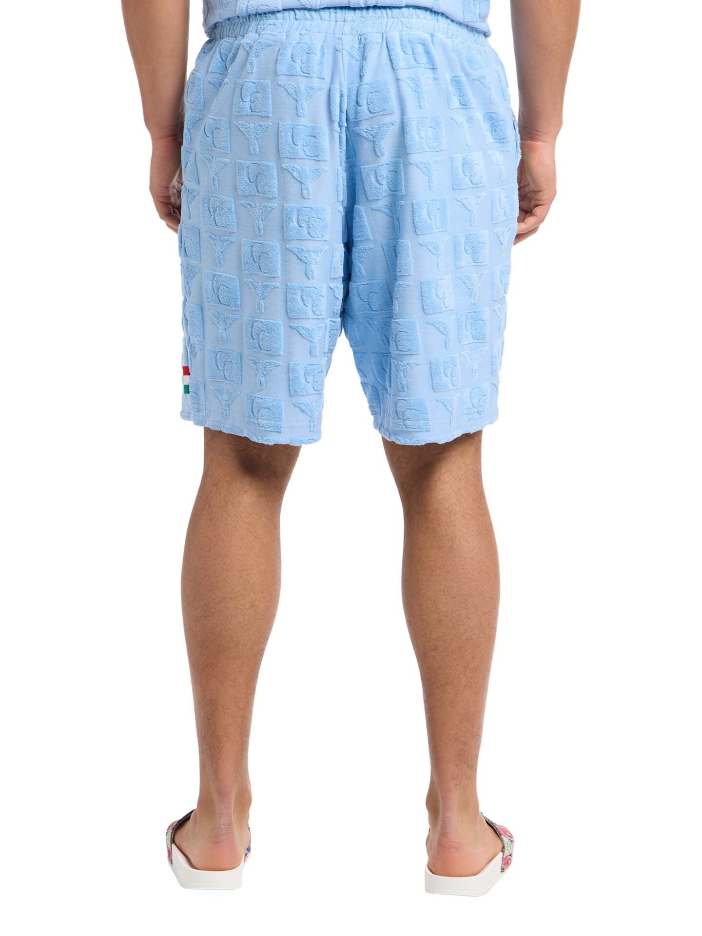 OVERSIZED SHORTS MET BADSTOF INZETSTUKKEN BLUE.