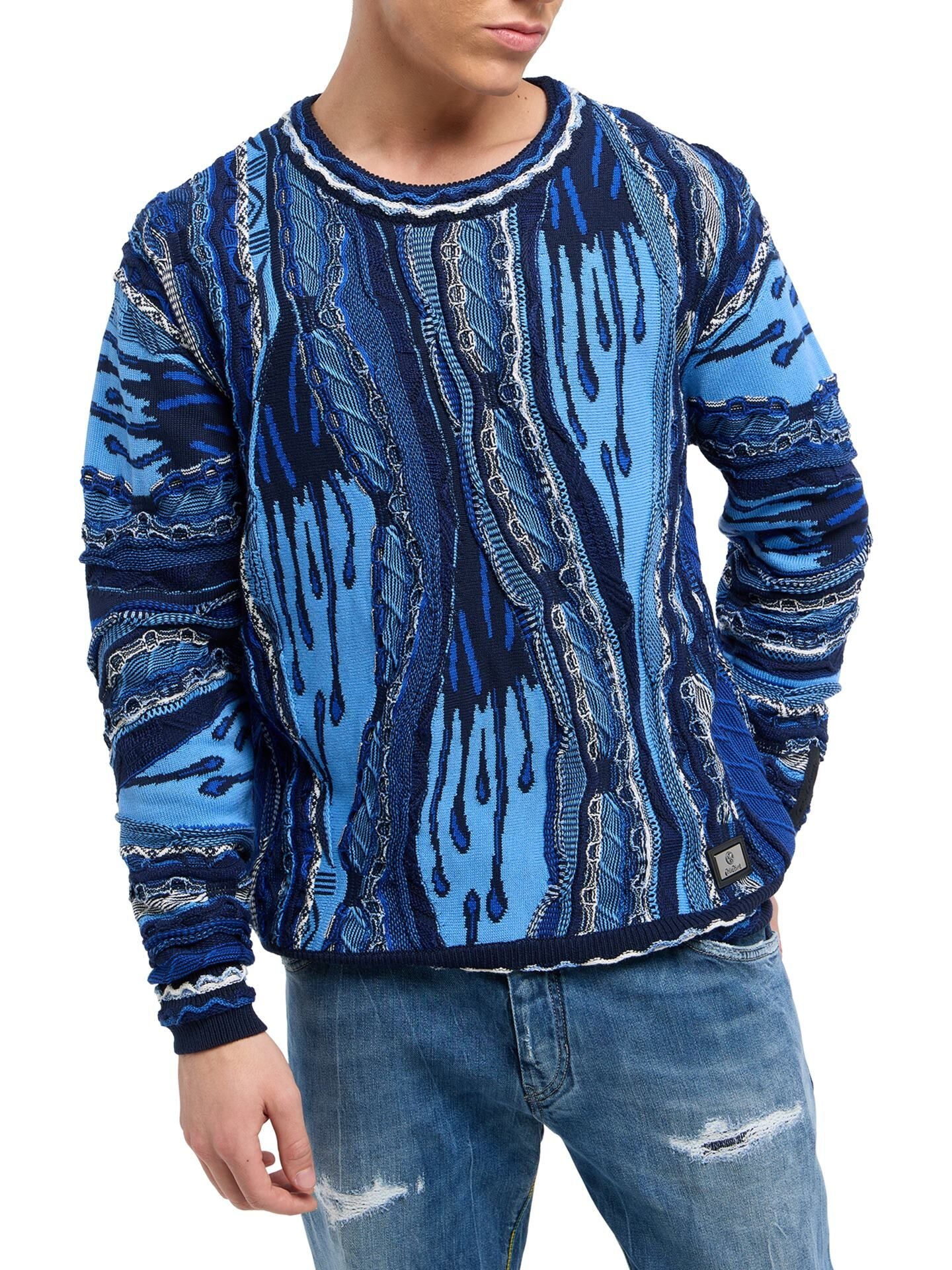 CARLO COLUCCI 3D GEBREIDEN TRUI JEANS BLAUW KLEUR.