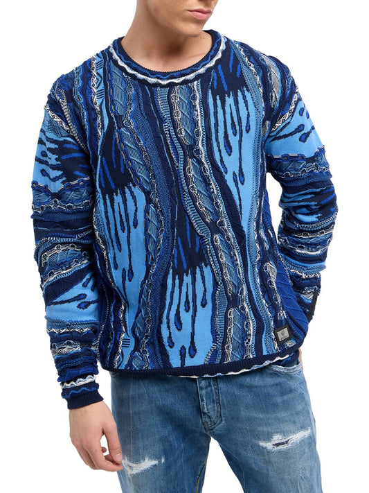 CARLO COLUCCI 3D GEBREIDEN TRUI JEANS BLAUW KLEUR.
