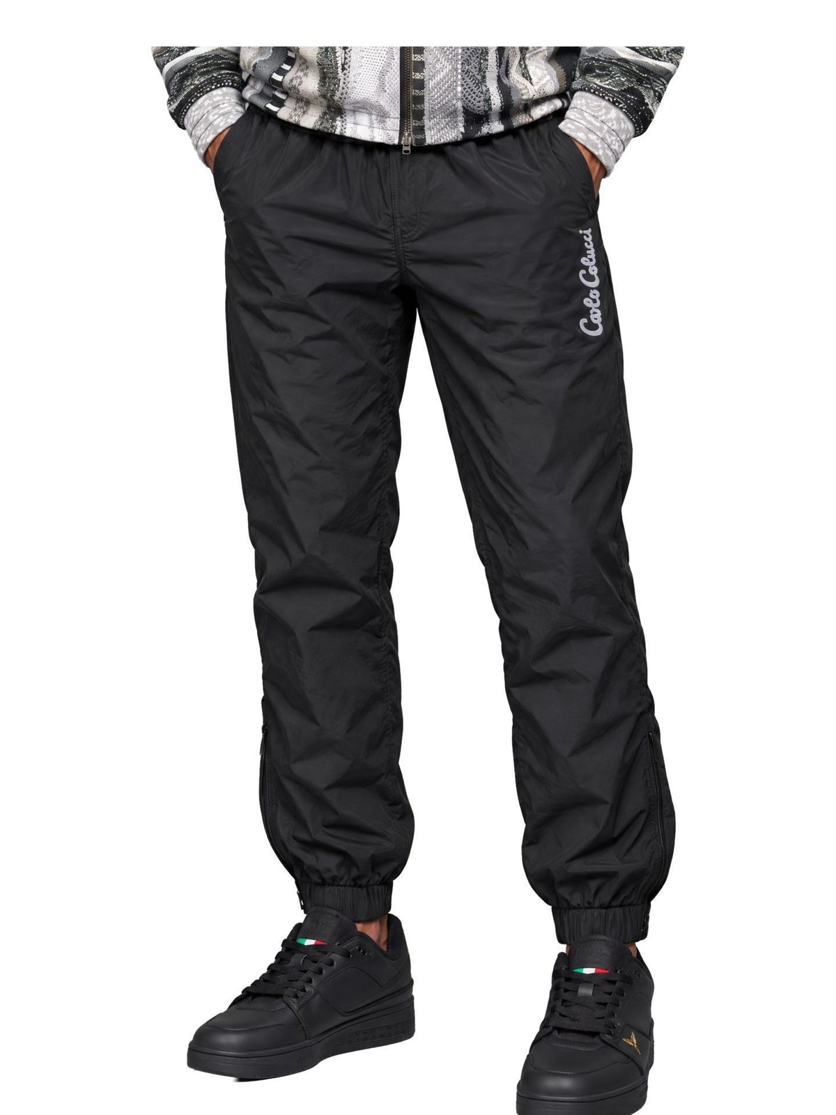 CARLO COLUCCI TRAININGSBROEK - MET GEBREIDEN PRINT BLACK