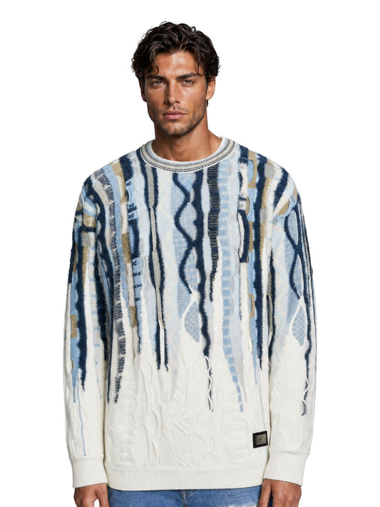 OVERSIZED FLUFFY (PLUIZIGE) TRUI - 3D-GEBREID BLAUW WIT
