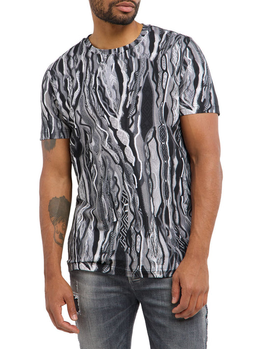 3D Gebreiden Print T-shirt zwart-Wit