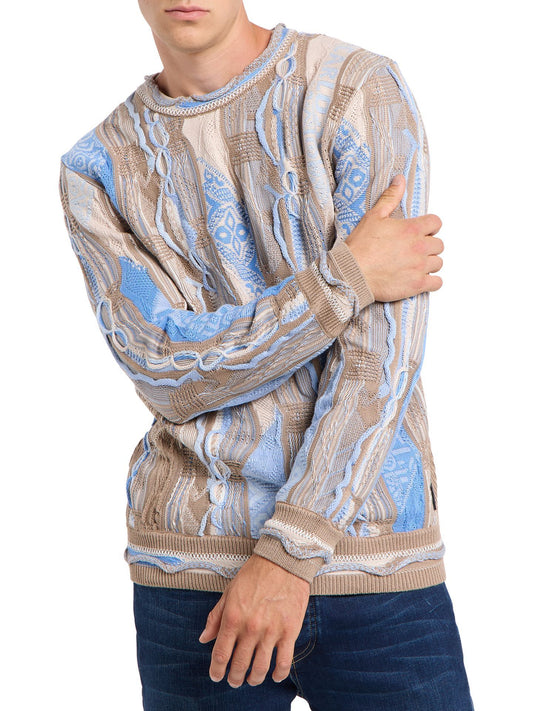 CARLO COLUCCI GEBREIDEN TRUI BEIGE BLAUW.