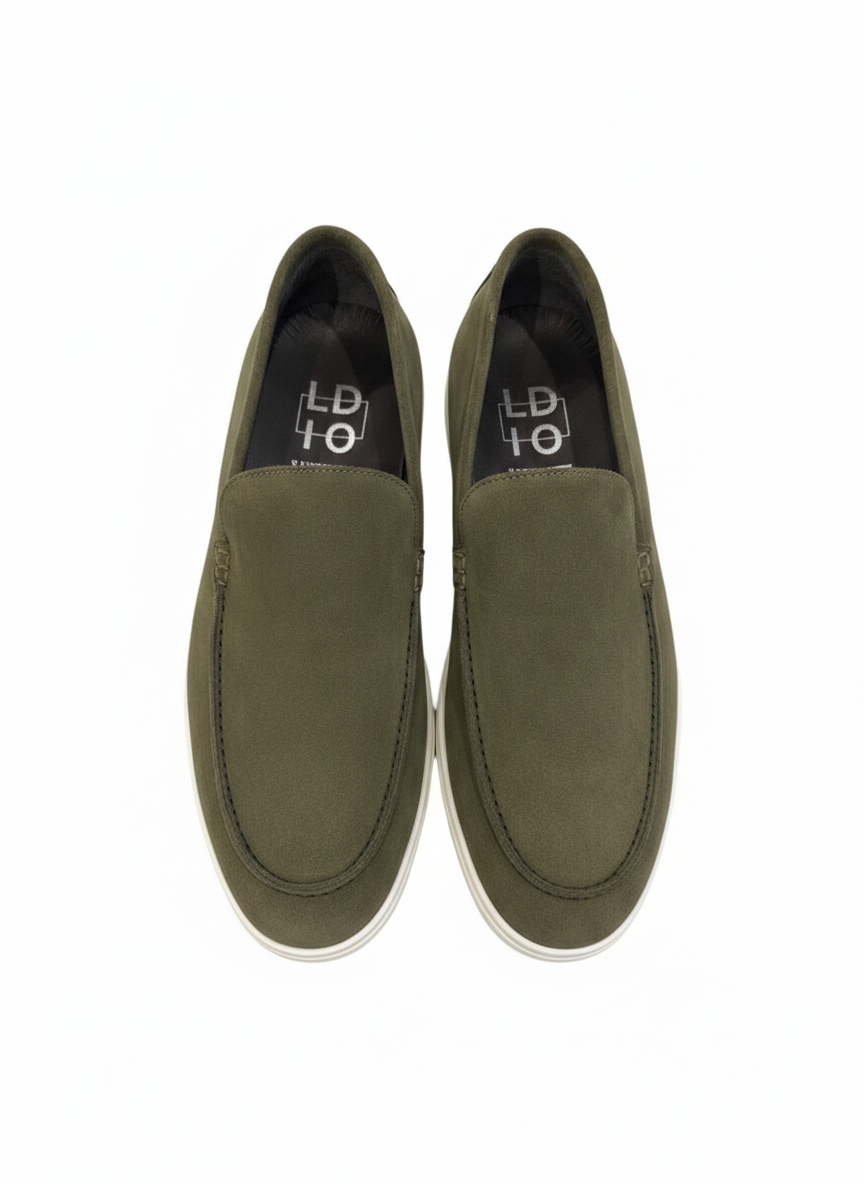 Suède Leren Loafers Olijfgroen Italiaans Vakmanschap.