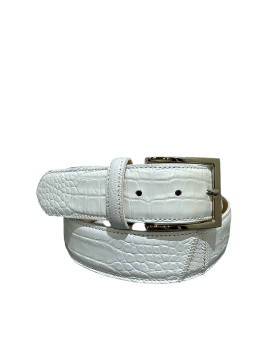 Ganz Milano Hand Made Leren Riem met Croco Print Wit.